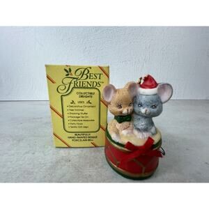 VINTAGE BEST FRIENDS CHRISTMAS ORNAMENT BELL MICE ON DRUM SRI‎ LANKA Holiday